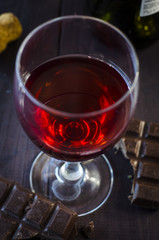 red wine in a glass on a large-scale table