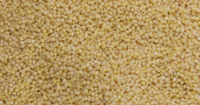 Close up of dry spilled millet rotating