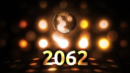 2062 New Years Eve Celebration background spinning Disco Ball Nightclub