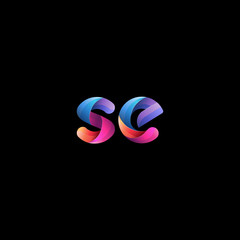 Fototapeta premium Initial lowercase letter se, curve rounded logo, gradient vibrant colorful glossy colors on black background