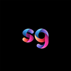 Initial lowercase letter sg, curve rounded logo, gradient vibrant colorful glossy colors on black background