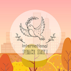 Dove of Peace With Twig Vector Illustration Autumn