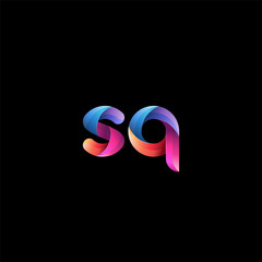 Initial lowercase letter sq, curve rounded logo, gradient vibrant colorful glossy colors on black background