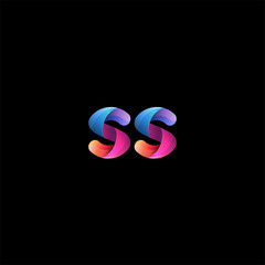 Initial lowercase letter ss, curve rounded logo, gradient vibrant colorful glossy colors on black background