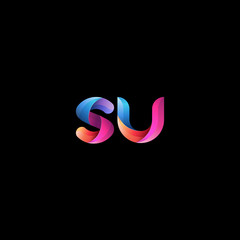 Initial lowercase letter su, curve rounded logo, gradient vibrant colorful glossy colors on black background