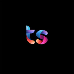 Initial lowercase letter ts, curve rounded logo, gradient vibrant colorful glossy colors on black background