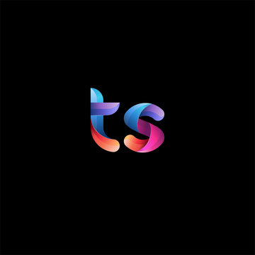 Initial lowercase letter ts, curve rounded logo, gradient vibrant colorful glossy colors on black background