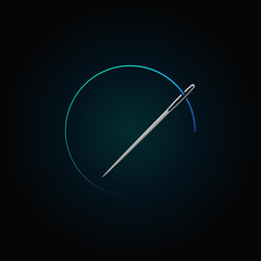 Needle and blue thread icon or logo element
