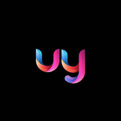 Initial lowercase letter uy, curve rounded logo, gradient vibrant colorful glossy colors on black background