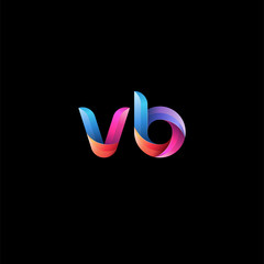 Initial lowercase letter vb, curve rounded logo, gradient vibrant colorful glossy colors on black background