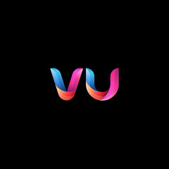 Initial lowercase letter vu, curve rounded logo, gradient vibrant colorful glossy colors on black background