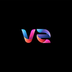 Initial lowercase letter vz, curve rounded logo, gradient vibrant colorful glossy colors on black background