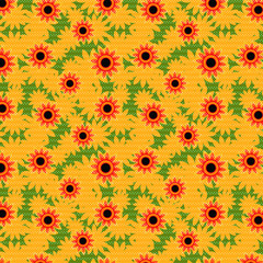 Knitted sunflower pattern. Vector illustration.