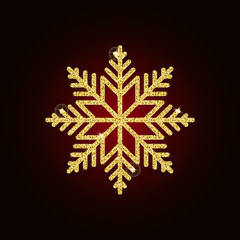 Christmas background with shine gold glitter snowflakes 