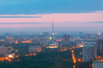 A view of the city of Moscow before dawn