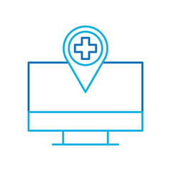 computer monitor with hospital pointer map navigation vector illustration