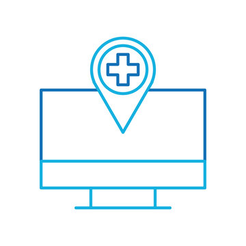computer monitor with hospital pointer map navigation vector illustration