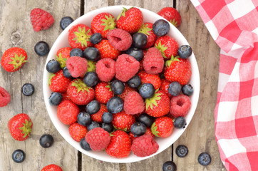 Bowl with blueberries, strawberries and raspberries