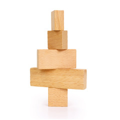 Abstract wooden Christmas tree on white background, contains clipping path.