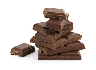 Chocolate bars on white background