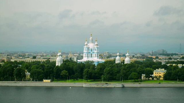 Smolny of the resurrection of Christ Cathedral - the Orthodox temple of Saint Petersburg. Smolny convent on the left Bank of the Neva. Christian tourist places in Russia. 