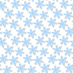 Volumetric snowflakes seamless pattern. New Year s snow endless background, winter repeating texture. Christmas backdrop. Vector illustration