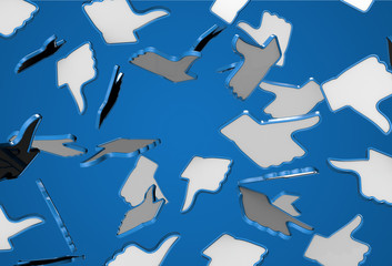 Thumbs up icons falling on a blue background