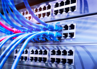 Network switch and ethernet cables,Data Center Concept.