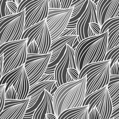 Background of autumn leaves, freehand drawing, engraving style