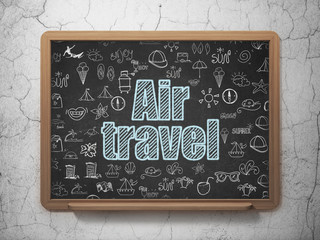 Vacation concept: Chalk Blue text Air Travel on School board background with  Hand Drawn Vacation Icons, 3D Rendering