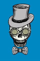 Fashion skull with glasses,bow tie and retro hat