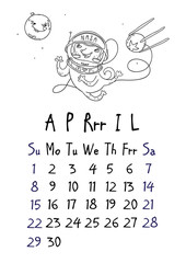 April page. Calendar 2018. Just dogs