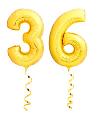 Golden number thirty six 36 made of inflatable balloon - obrazy, fototapety, plakaty