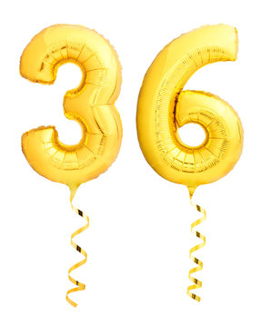 Golden number thirty six 36 made of inflatable balloon