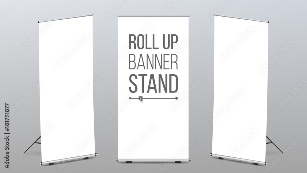 Aufkleber roll up banner stand vector. pop up flipchart for training. flag design layout. poster for conferenc