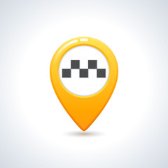 Vector taxi icon. Map pin with taxi checks sign.