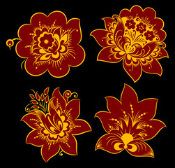 The traditional Russian floral pattern Khokhloma, painted elements