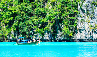 Kayak boat in MAYA Bay Phi Phi Islands Andaman sea  Krabi Thailand.