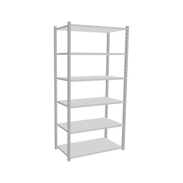 Metal shelving unit. Isolated on white background. 3d Vector illustration.