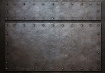 two metal panels with rivets metal background 3d illustration
