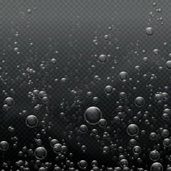Underwater 3d air bubbles, bubbly soda isolated on transparent background vector template