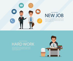 New job search and stress work infographics. business man in office. Business situation.