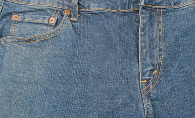 Textur und Hintergrund aus Jeans Denim Stoff im Flat Lay Still