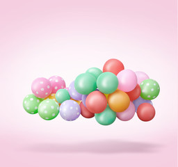 grop of pastel balloon isolate floating above in the air against on pink background,with clipping path for balloon