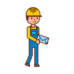 delivery man standing and holding envelope courier in uniform at work character vector illustration