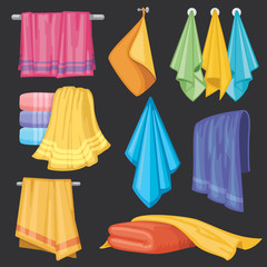 Kitchen and bath hanging and folding towels isolated vector set