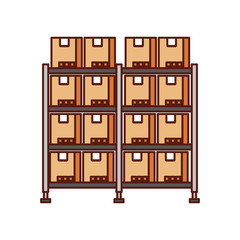 shelf with carton boxes warehouse storage cardboard cargo vector illustration