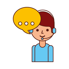 logistic call center operator with headset and speech bubble vector illustration