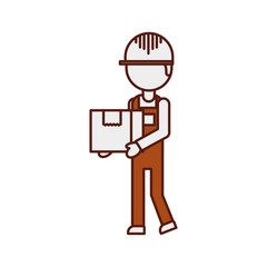 logistic company courier delivery man character holding parcel in hands vector illustration