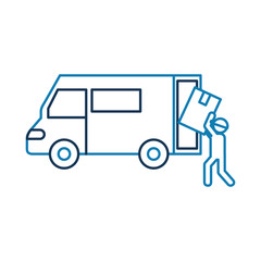 logistic delivery worker box loader truck van vector illustration